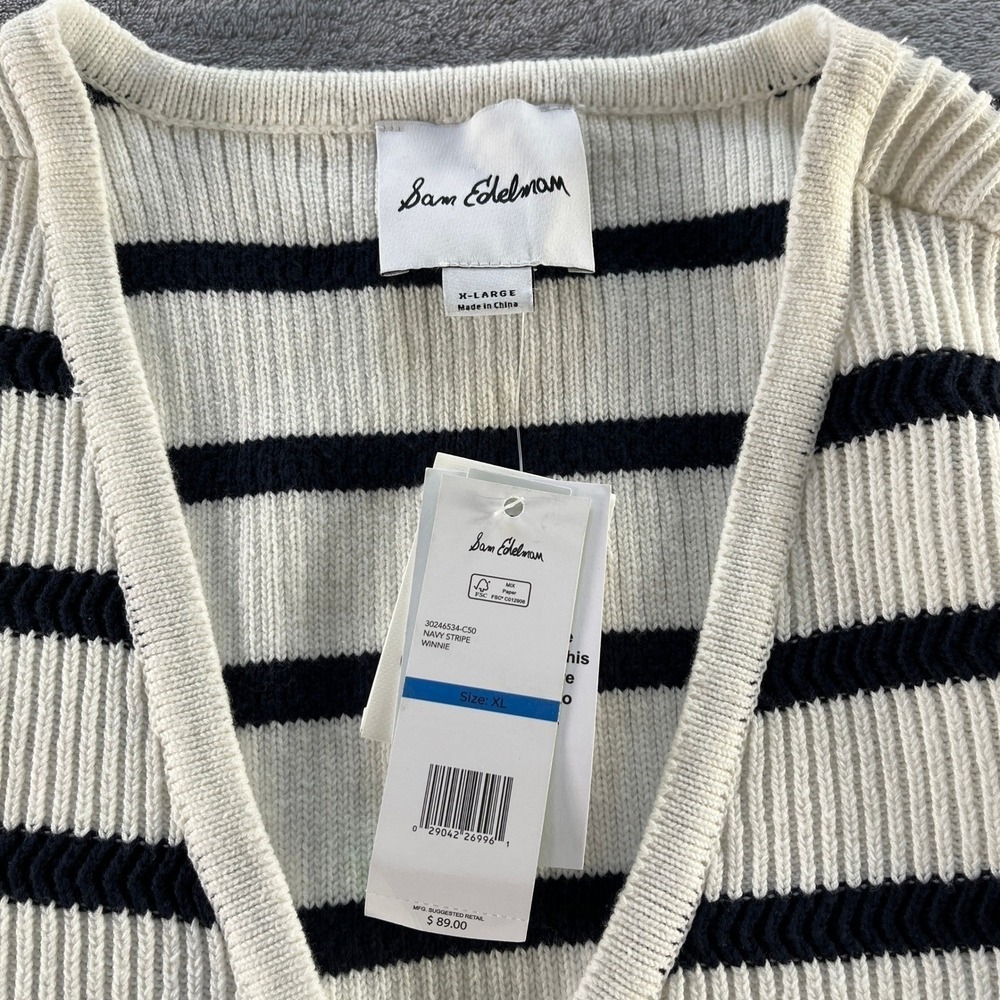 Anthropologie Winnie Sweater Vest XL Navy White NEW Gold Parisian Old Money - Picture 5 of 11